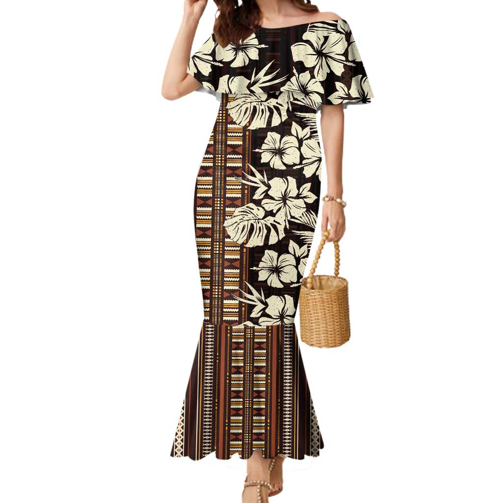 Bula Fiji Masi Mermaid Dress Tapa Tropical Hibiscus Half Stylized - Polynesian Pride