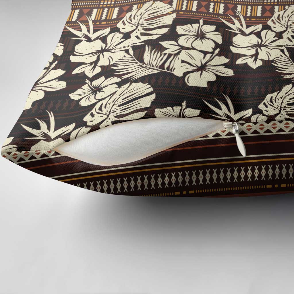 Bula Fiji Masi Pillow Cover Tapa Tropical Hibiscus Half Stylized - Polynesian Pride