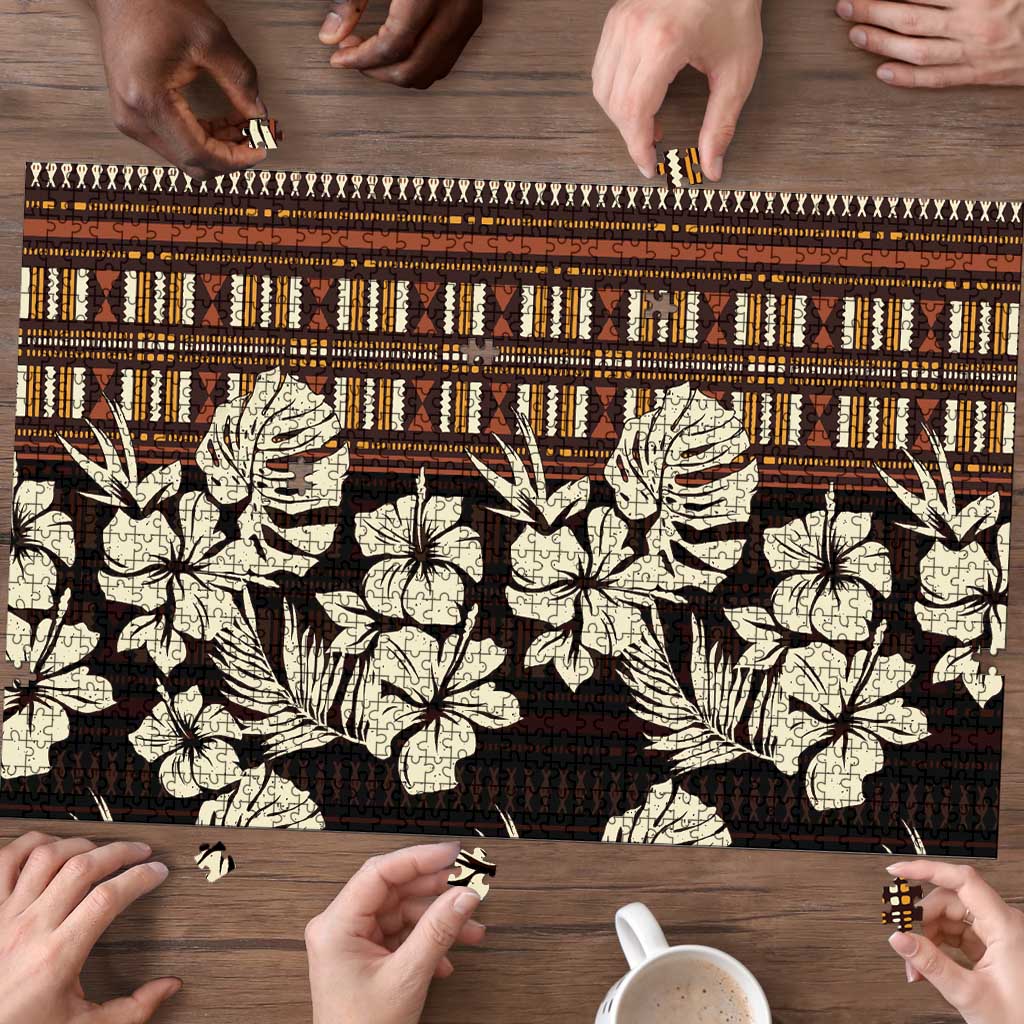 Bula Fiji Masi Puzzle Tapa Tropical Hibiscus Half Stylized - Polynesian Pride