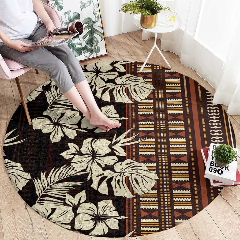 Bula Fiji Masi Round Carpet Tapa Tropical Hibiscus Half Stylized - Polynesian Pride