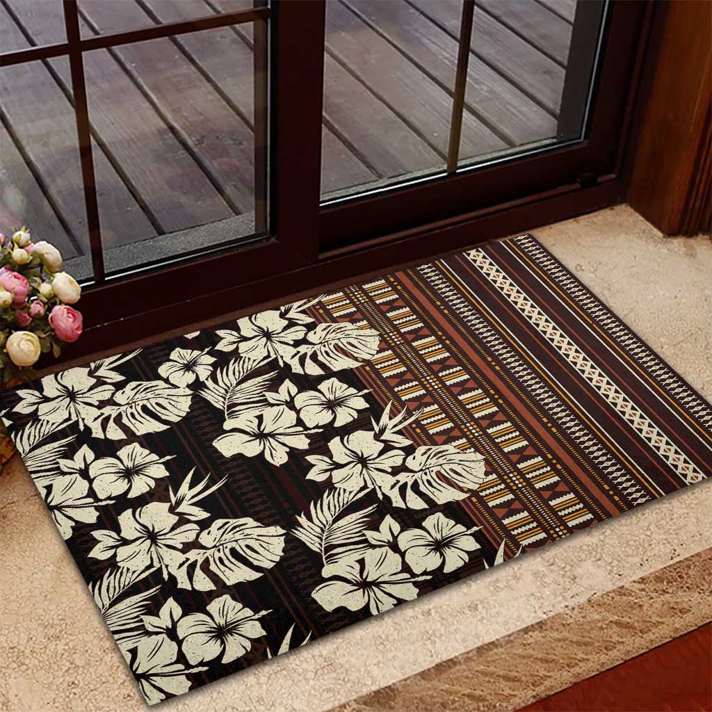 Bula Fiji Masi Rubber Doormat Tapa Tropical Hibiscus Half Stylized - Polynesian Pride