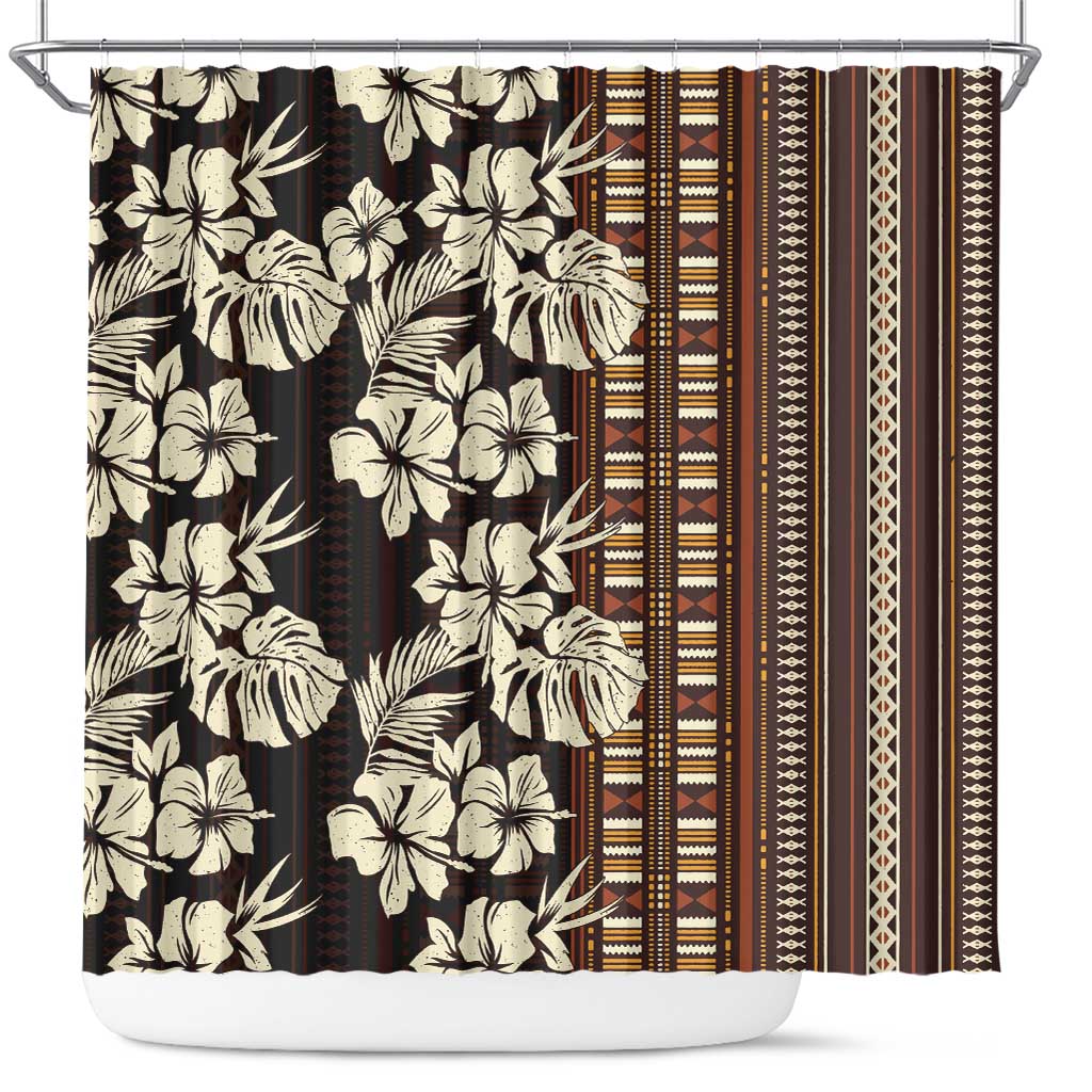 Bula Fiji Masi Shower Curtain Tapa Tropical Hibiscus Half Stylized - Polynesian Pride