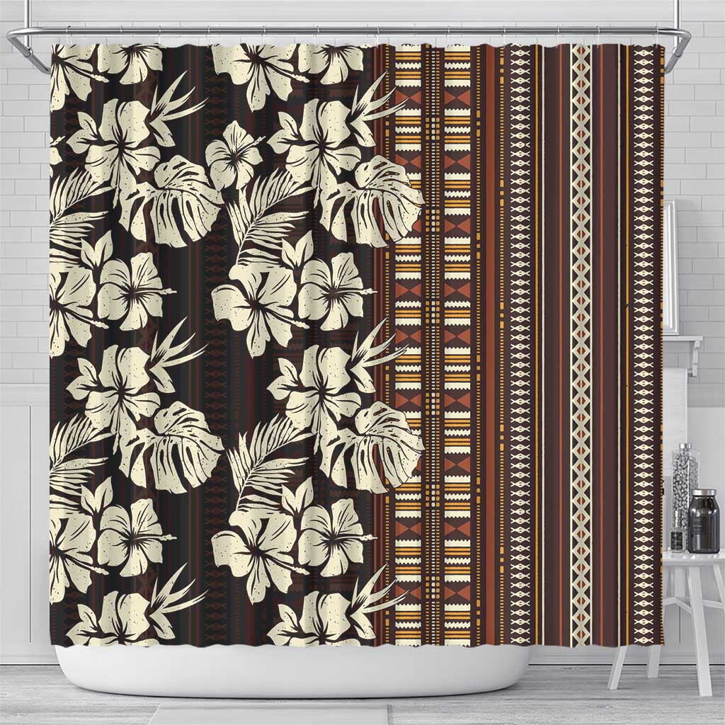 Bula Fiji Masi Shower Curtain Tapa Tropical Hibiscus Half Stylized - Polynesian Pride