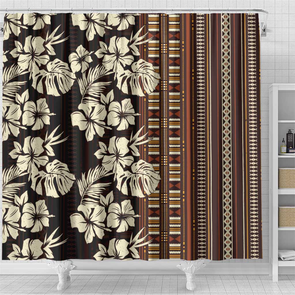 Bula Fiji Masi Shower Curtain Tapa Tropical Hibiscus Half Stylized - Polynesian Pride