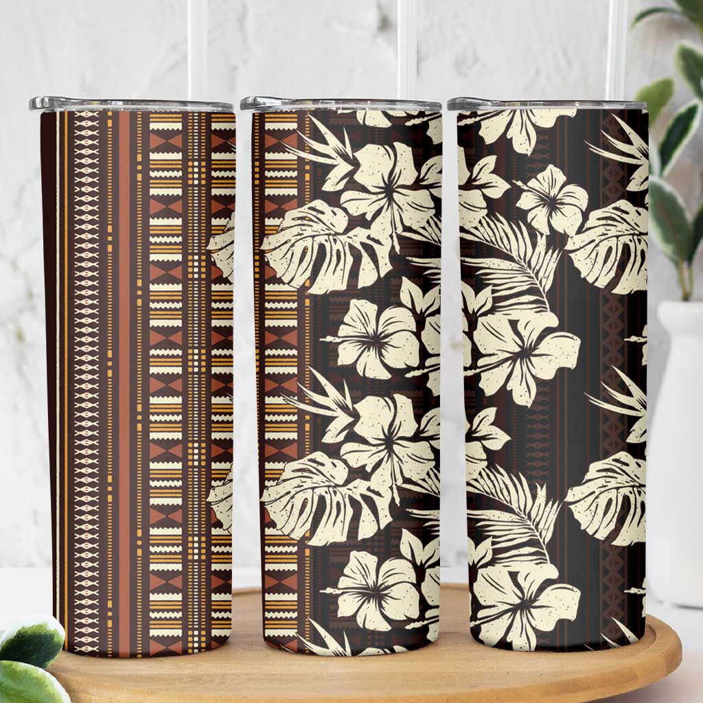 Bula Fiji Masi Skinny Tumbler Tapa Tropical Hibiscus Half Stylized - Polynesian Pride