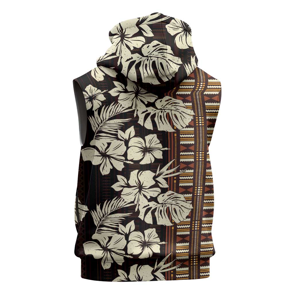 Bula Fiji Masi Sleeveless Hoodie Tapa Tropical Hibiscus Half Stylized - Polynesian Pride