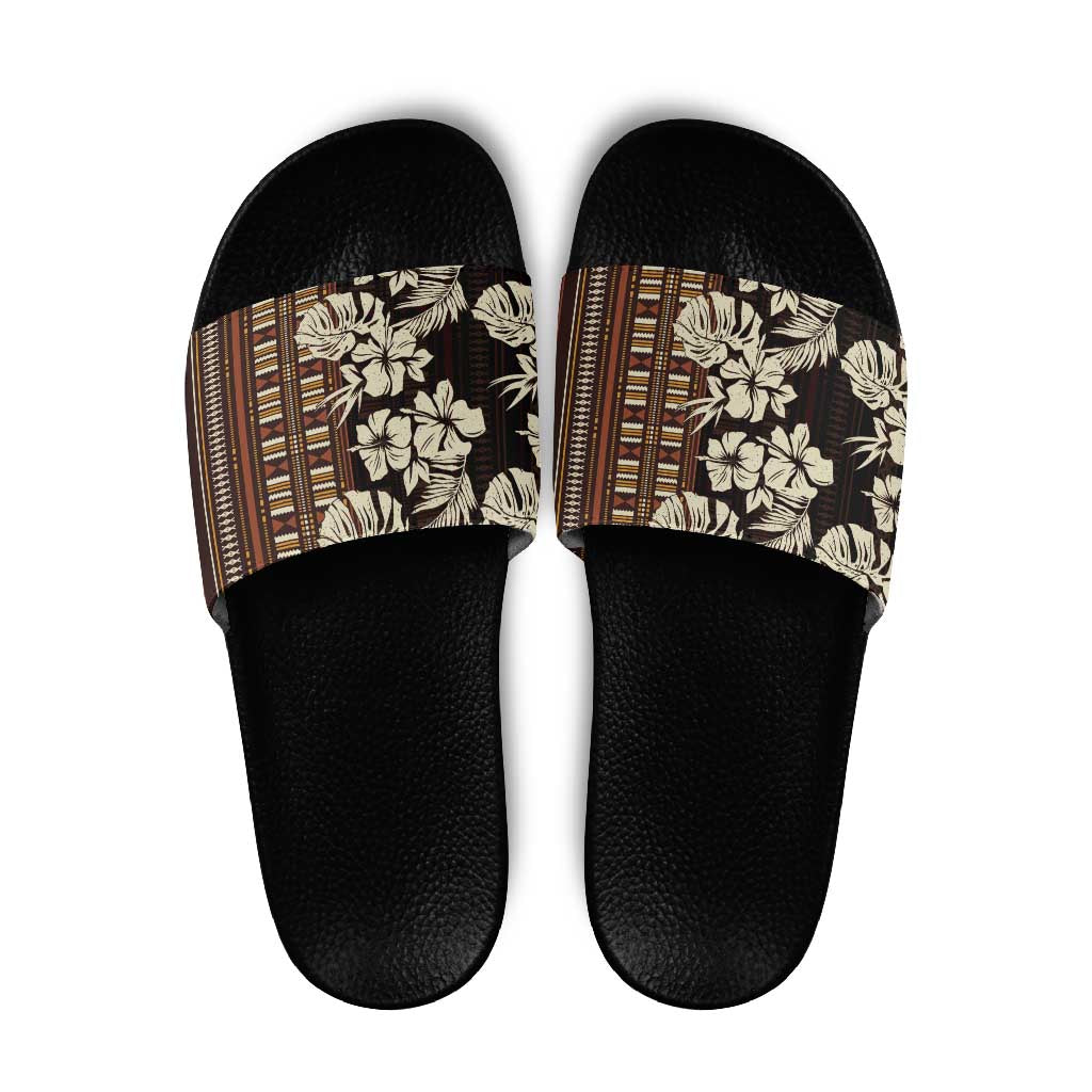 Bula Fiji Masi Slide Sandals Tapa Tropical Hibiscus Half Stylized - Polynesian Pride