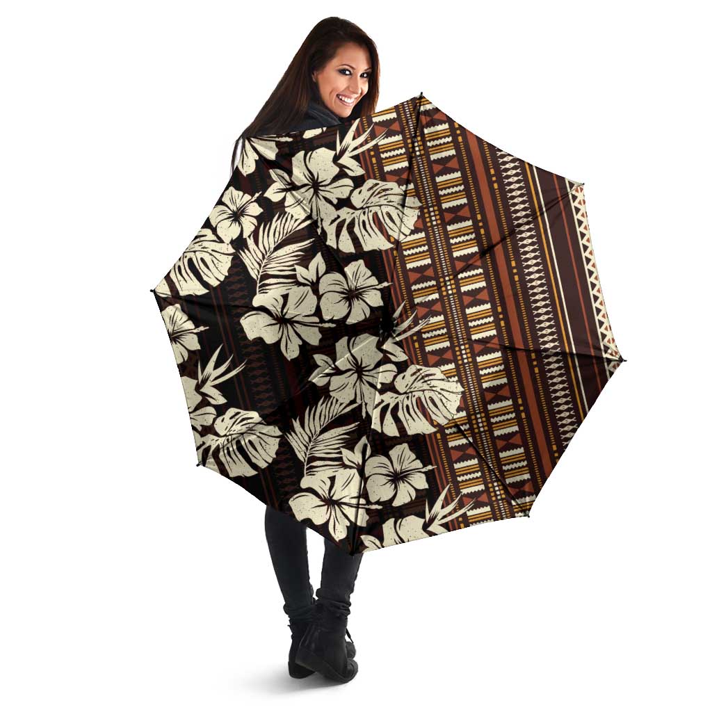Bula Fiji Masi Umbrella Tapa Tropical Hibiscus Half Stylized - Polynesian Pride