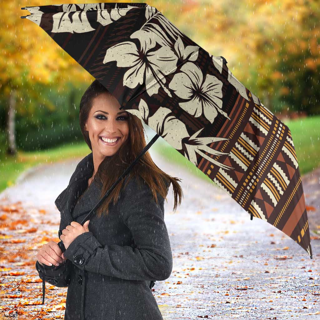 Bula Fiji Masi Umbrella Tapa Tropical Hibiscus Half Stylized - Polynesian Pride