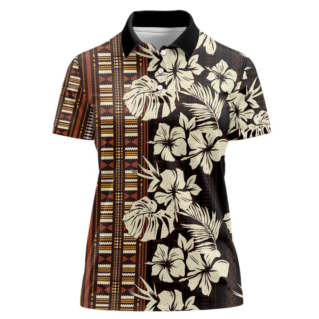 Bula Fiji Masi Women Polo Shirt Tapa Tropical Hibiscus Half Stylized - Polynesian Pride