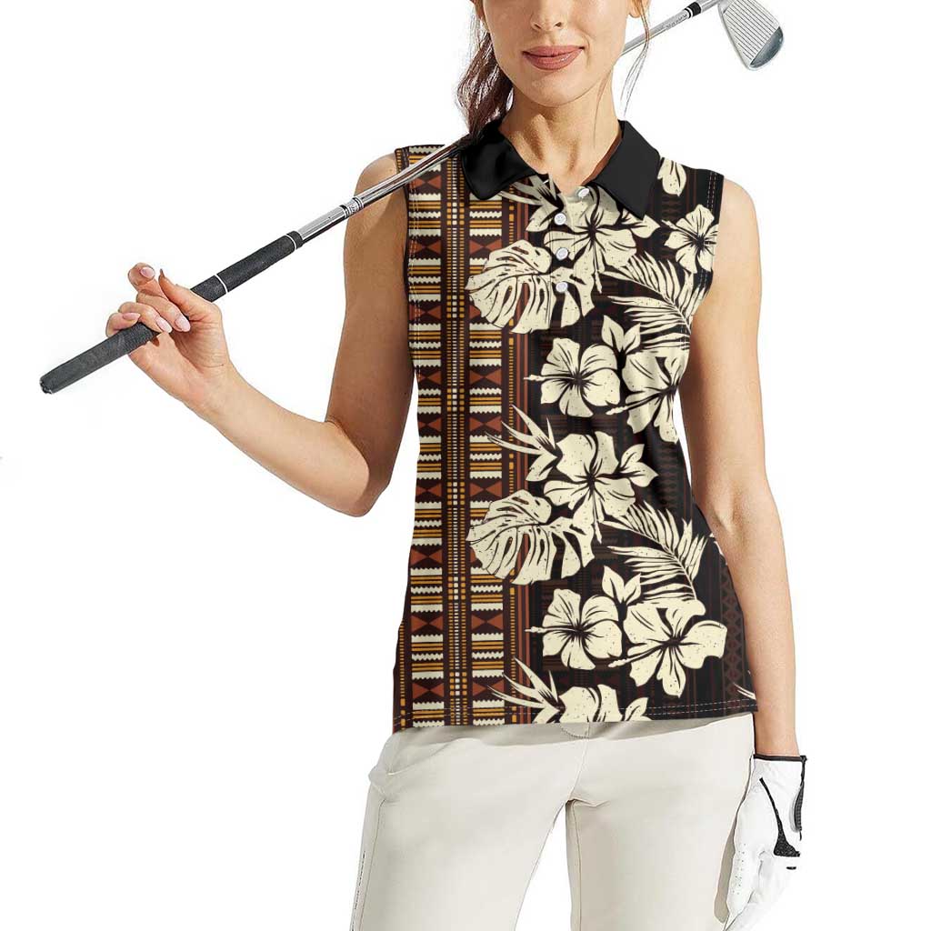 Bula Fiji Masi Women Sleeveless Polo Shirt Tapa Tropical Hibiscus Half Stylized - Polynesian Pride