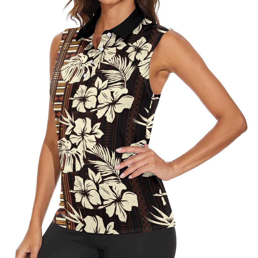 Bula Fiji Masi Women Sleeveless Polo Shirt Tapa Tropical Hibiscus Half Stylized - Polynesian Pride
