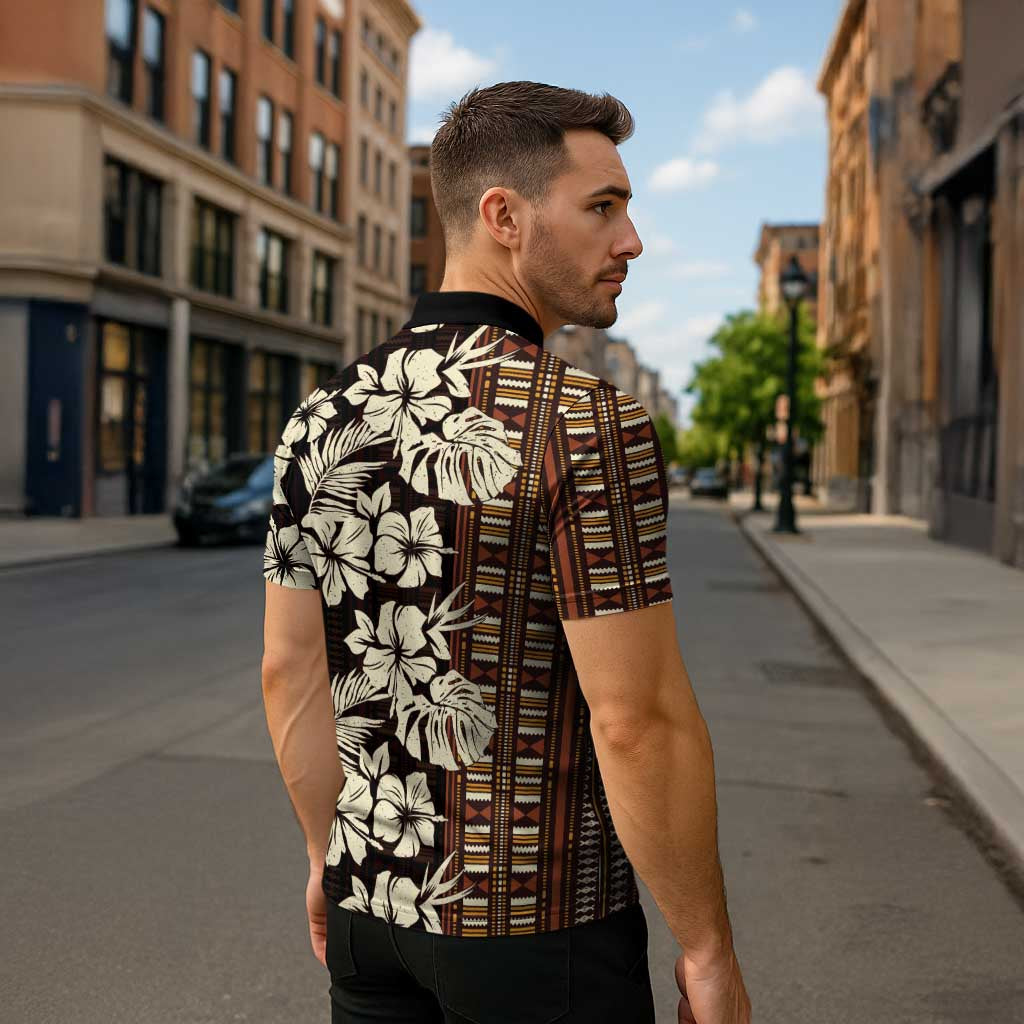 Bula Fiji Masi Zipper Polo Shirt Tapa Tropical Hibiscus Half Stylized - Polynesian Pride