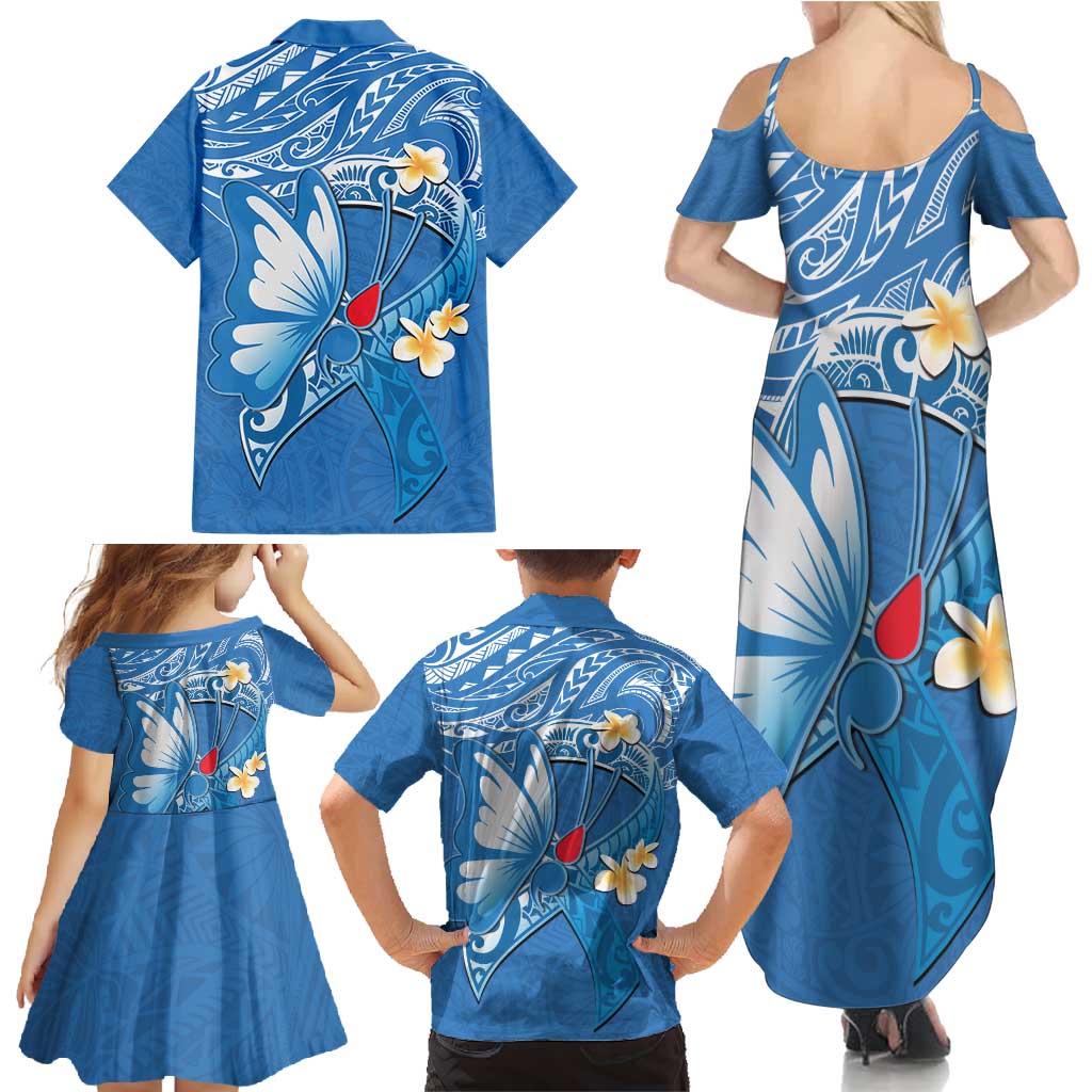 Polynesia Diabetes Awareness Month Family Matching Summer Maxi Dress and Hawaiian Shirt In November We Wear Blue