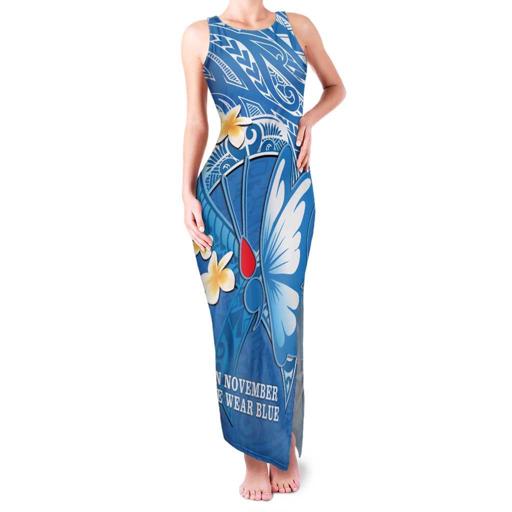 Polynesia Diabetes Awareness Month Family Matching Tank Maxi Dress and Hawaiian Shirt In November We Wear Blue