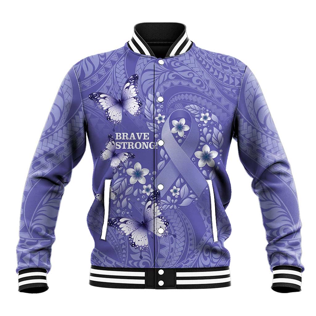 Polynesia Stomach Cancer Awareness Baseball Jacket Periwinkle Ribbon Brave Strong!