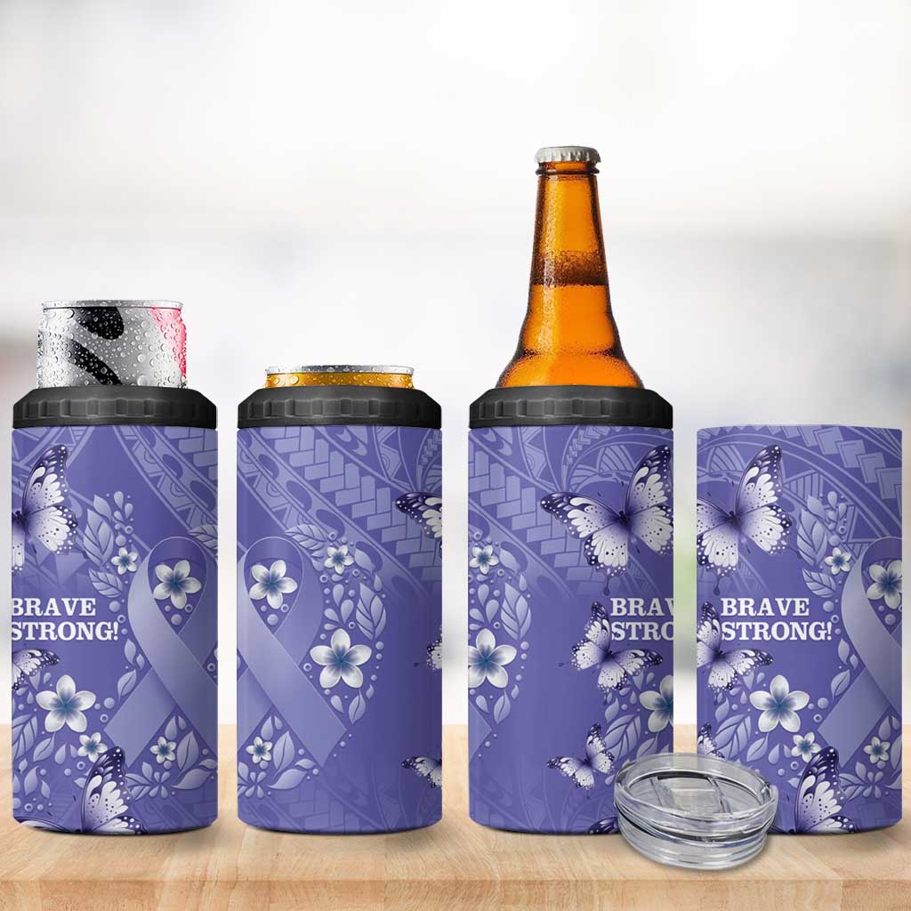 Polynesia Stomach Cancer Awareness 4 in 1 Can Cooler Tumbler Periwinkle Ribbon Brave Strong!