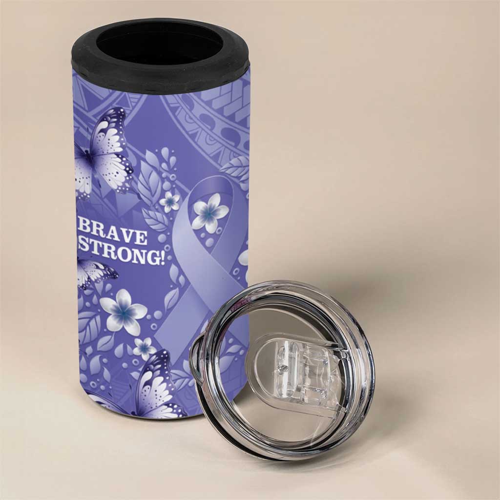 Polynesia Stomach Cancer Awareness 4 in 1 Can Cooler Tumbler Periwinkle Ribbon Brave Strong!