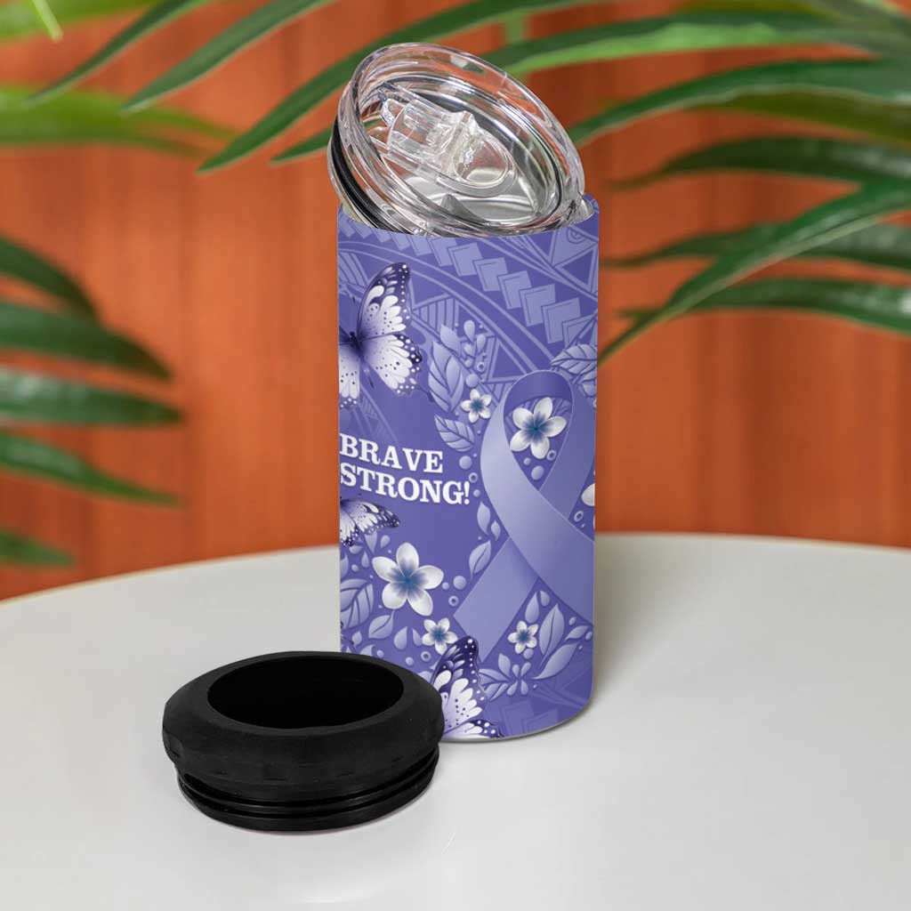 Polynesia Stomach Cancer Awareness 4 in 1 Can Cooler Tumbler Periwinkle Ribbon Brave Strong!