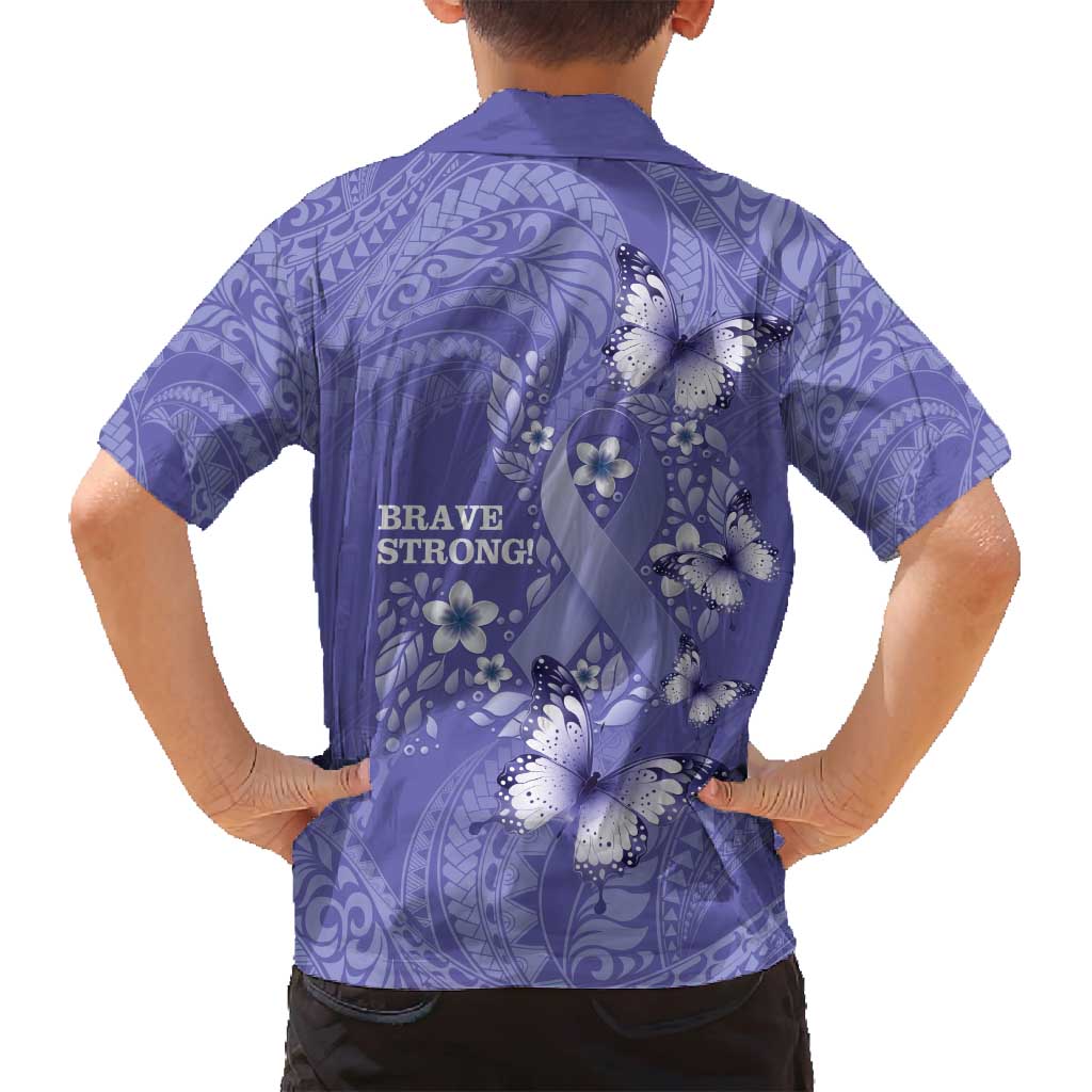 Polynesia Stomach Cancer Awareness Family Matching Long Sleeve Bodycon Dress and Hawaiian Shirt Periwinkle Ribbon Brave Strong!