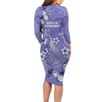 Polynesia Stomach Cancer Awareness Family Matching Long Sleeve Bodycon Dress and Hawaiian Shirt Periwinkle Ribbon Brave Strong!