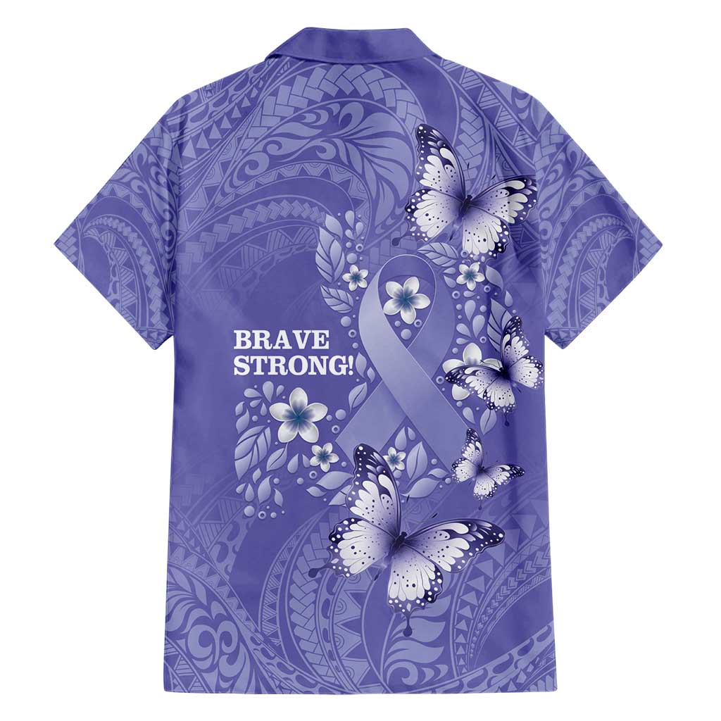 Polynesia Stomach Cancer Awareness Family Matching Short Sleeve Bodycon Dress and Hawaiian Shirt Periwinkle Ribbon Brave Strong!