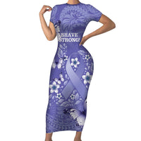 Polynesia Stomach Cancer Awareness Family Matching Short Sleeve Bodycon Dress and Hawaiian Shirt Periwinkle Ribbon Brave Strong!