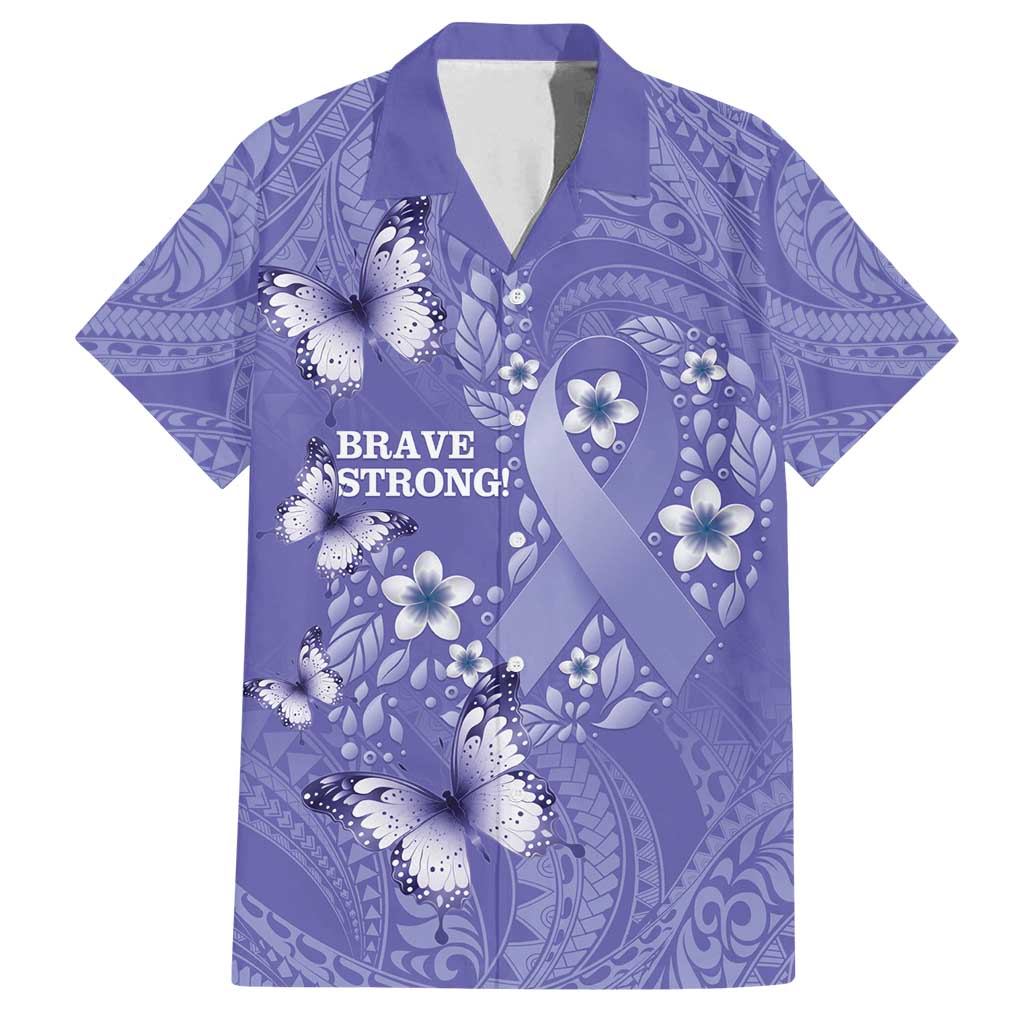Polynesia Stomach Cancer Awareness Family Matching Tank Maxi Dress and Hawaiian Shirt Periwinkle Ribbon Brave Strong!