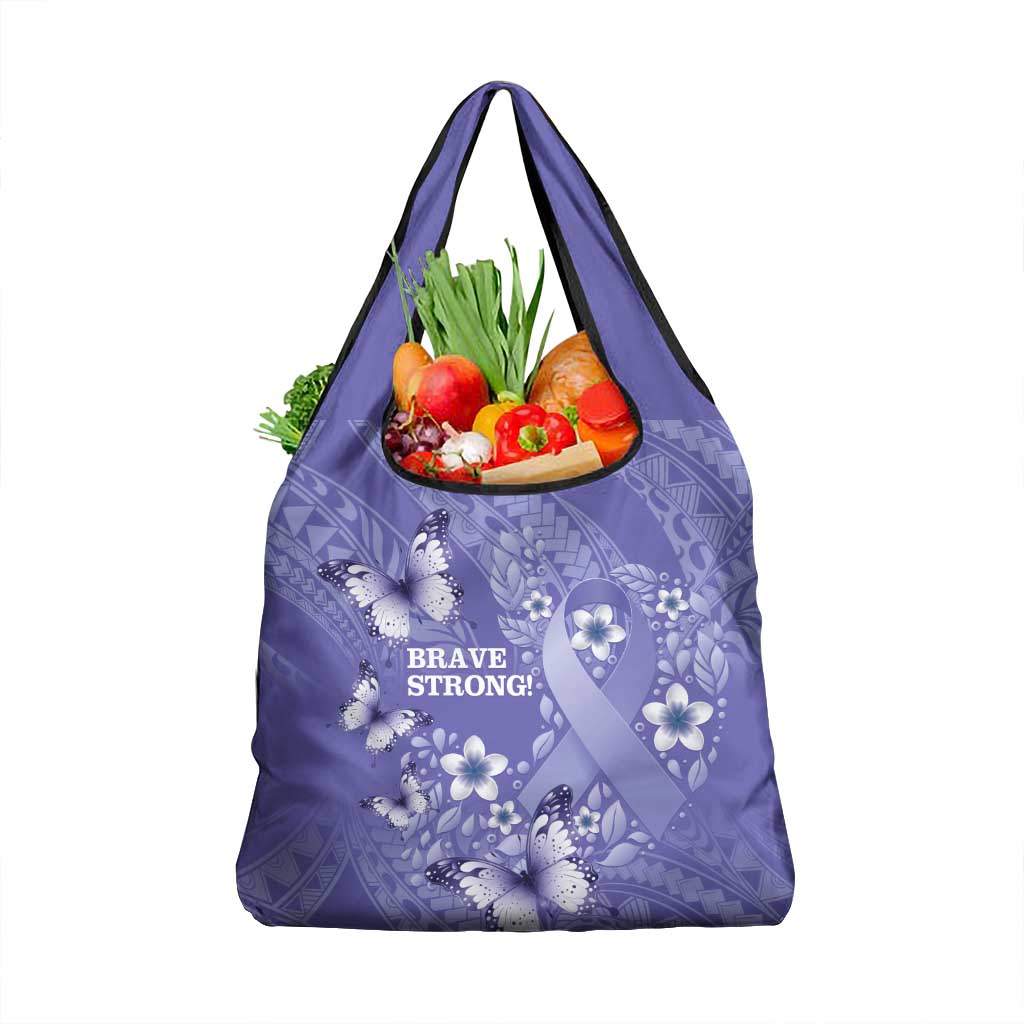 Polynesia Stomach Cancer Awareness Grocery Bag Periwinkle Ribbon Brave Strong!