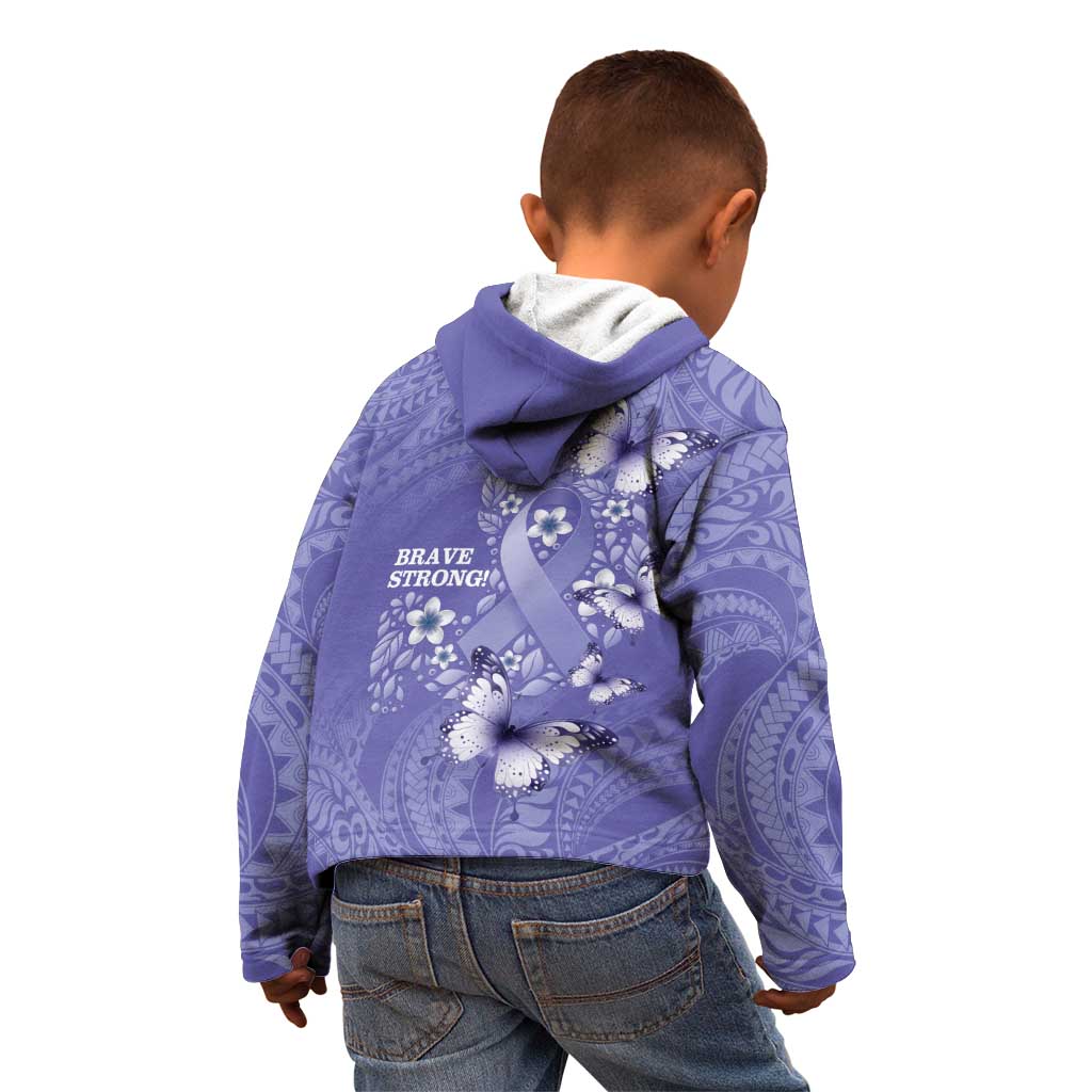 Polynesia Stomach Cancer Awareness Kid Hoodie Periwinkle Ribbon Brave Strong!
