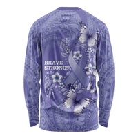 Polynesia Stomach Cancer Awareness Long Sleeve Shirt Periwinkle Ribbon Brave Strong!