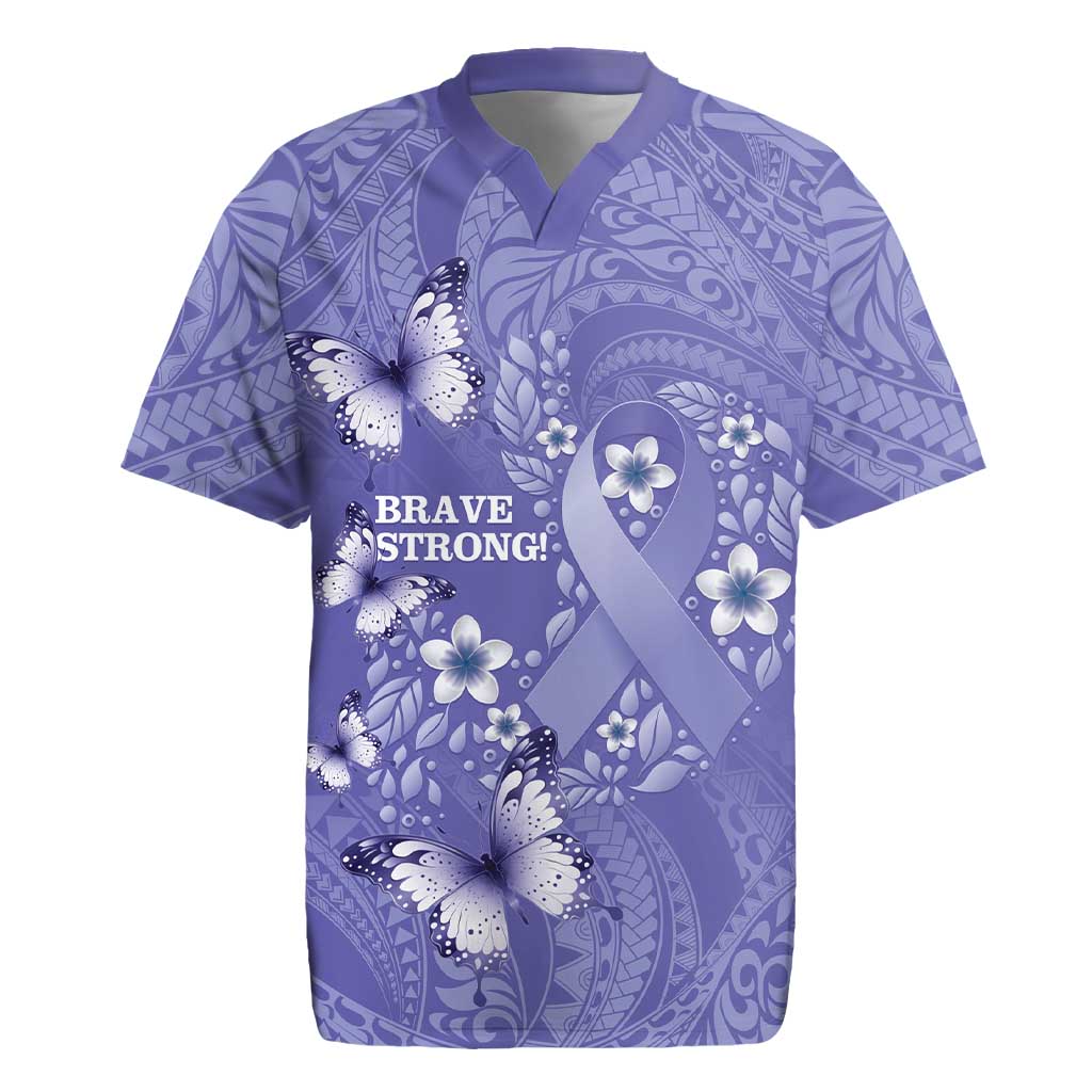 Polynesia Stomach Cancer Awareness Rugby Jersey Periwinkle Ribbon Brave Strong!