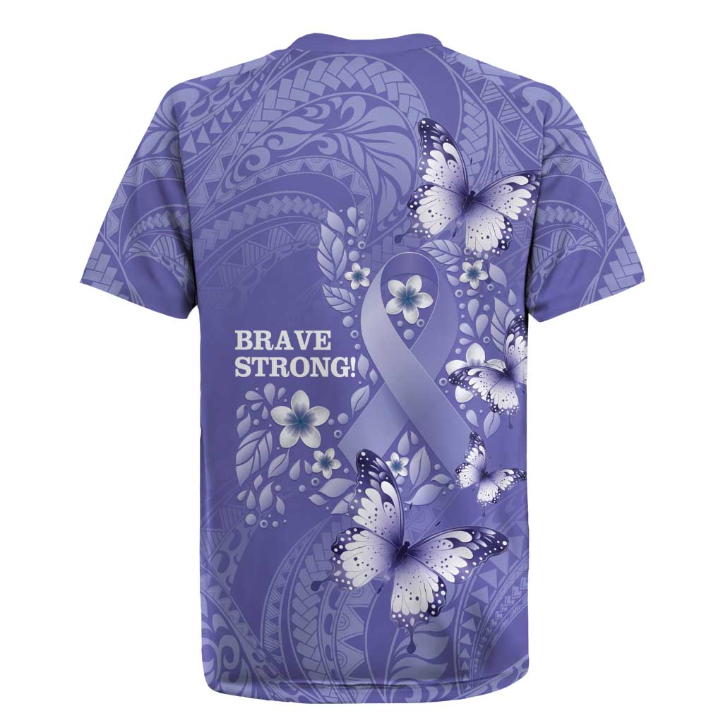 Polynesia Stomach Cancer Awareness Rugby Jersey Periwinkle Ribbon Brave Strong!