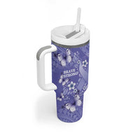 Polynesia Stomach Cancer Awareness Tumbler With Handle Periwinkle Ribbon Brave Strong!