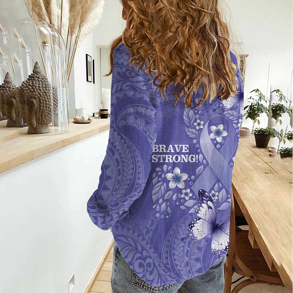 Polynesia Stomach Cancer Awareness Women Casual Shirt Periwinkle Ribbon Brave Strong!