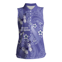 Polynesia Stomach Cancer Awareness Women Sleeveless Polo Shirt Periwinkle Ribbon Brave Strong! LT14 Female Periwinkle - Polynesian Pride