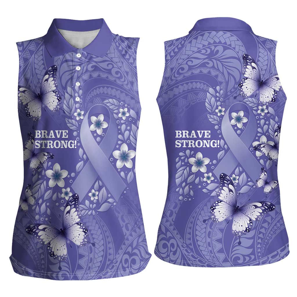 Polynesia Stomach Cancer Awareness Women Sleeveless Polo Shirt Periwinkle Ribbon Brave Strong! LT14 - Polynesian Pride