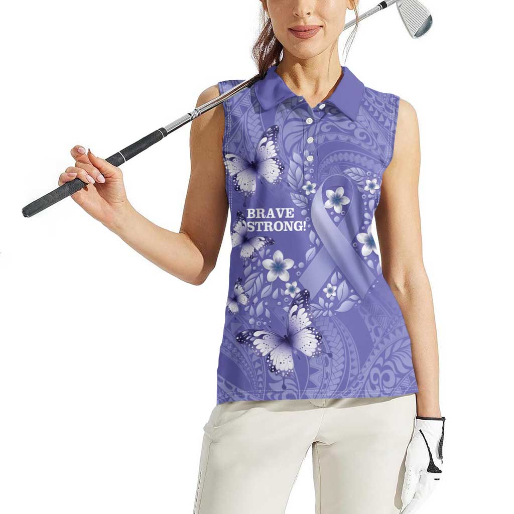 Polynesia Stomach Cancer Awareness Women Sleeveless Polo Shirt Periwinkle Ribbon Brave Strong! LT14 - Polynesian Pride