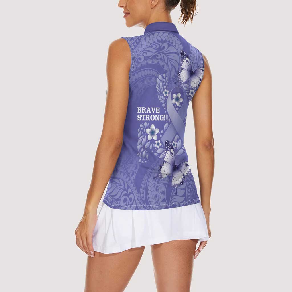Polynesia Stomach Cancer Awareness Women Sleeveless Polo Shirt Periwinkle Ribbon Brave Strong! LT14 - Polynesian Pride