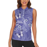 Polynesia Stomach Cancer Awareness Women Sleeveless Polo Shirt Periwinkle Ribbon Brave Strong! LT14 - Polynesian Pride