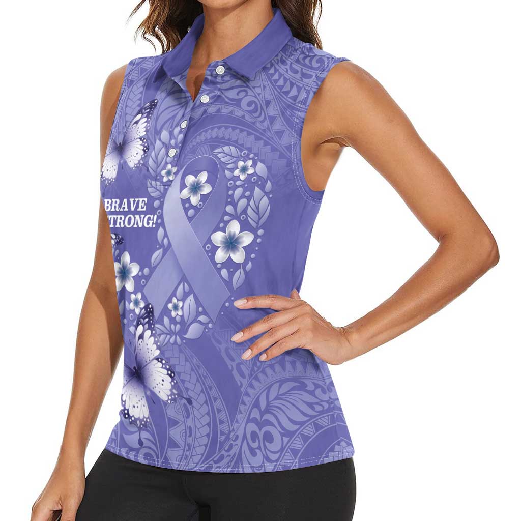 Polynesia Stomach Cancer Awareness Women Sleeveless Polo Shirt Periwinkle Ribbon Brave Strong! LT14 - Polynesian Pride