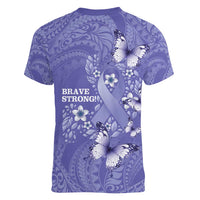 Polynesia Stomach Cancer Awareness Women V-Neck T-Shirt Periwinkle Ribbon Brave Strong! LT14 - Polynesian Pride