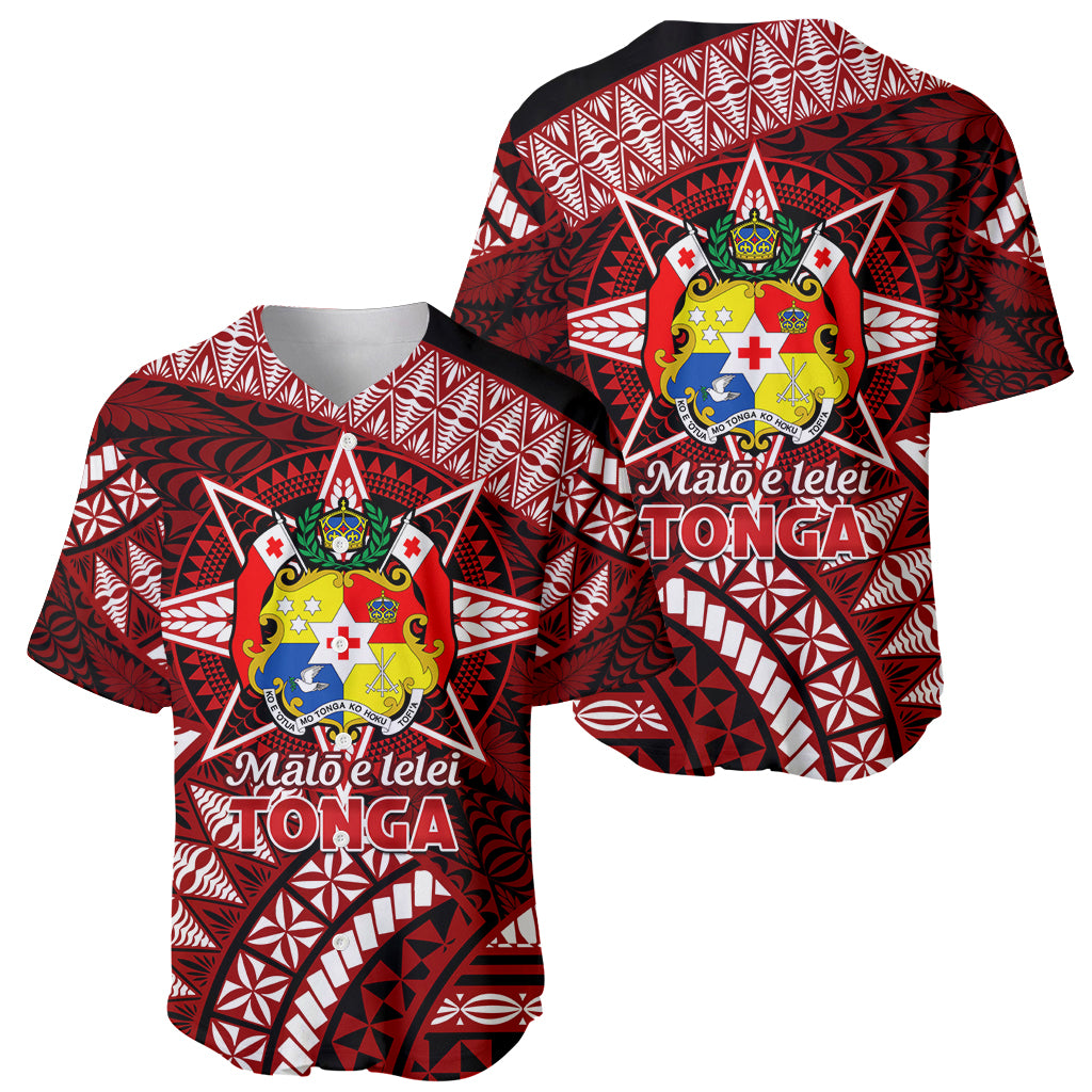 Malo e lelei Tonga Baseball Jersey Tongan Ngatu Pattern Red Version LT14 - Polynesian Pride