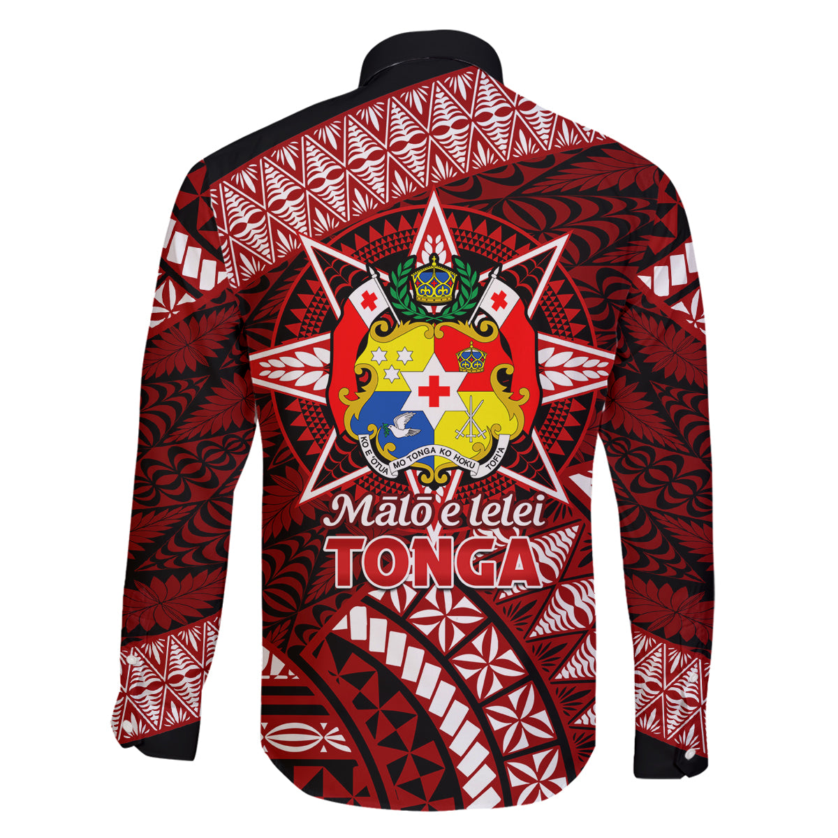 Malo e lelei Tonga Family Matching Off Shoulder Long Sleeve Dress and Hawaiian Shirt Tongan Ngatu Pattern Red Version LT14 - Polynesian Pride