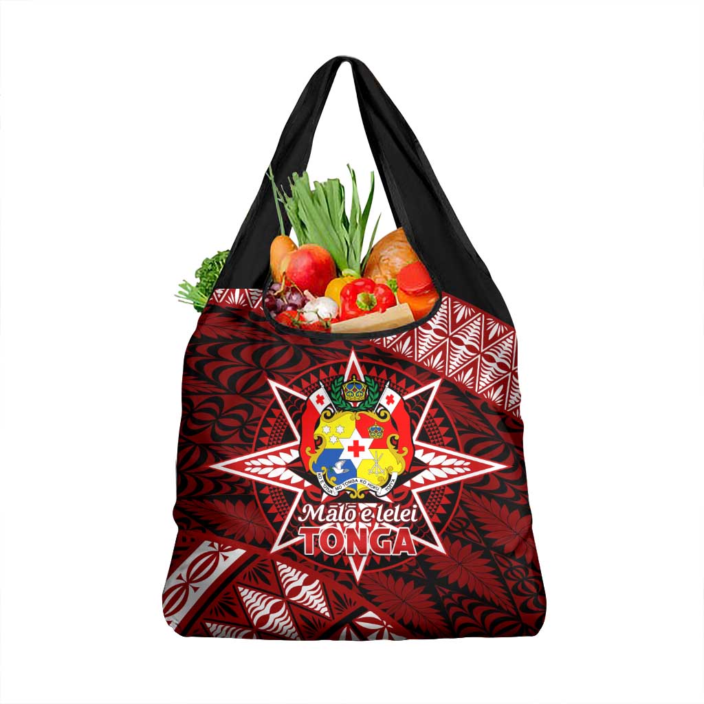 Malo e lelei Tonga Grocery Bag Tongan Ngatu Pattern Red Version