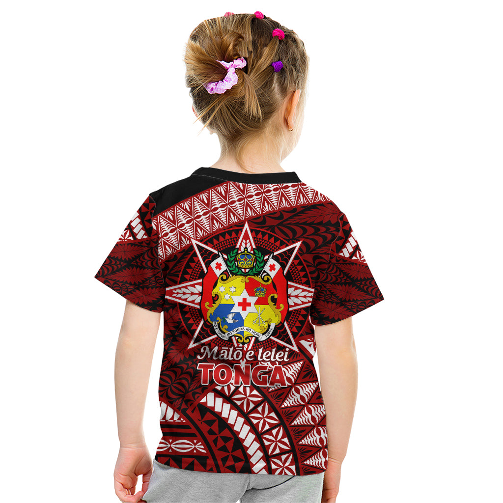 Malo e lelei Tonga Kid T Shirt Tongan Ngatu Pattern Red Version LT14 - Polynesian Pride