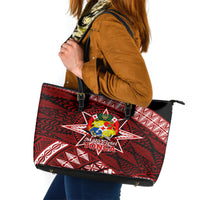 Malo e lelei Tonga Leather Tote Bag Tongan Ngatu Pattern Red Version LT14 Red - Polynesian Pride