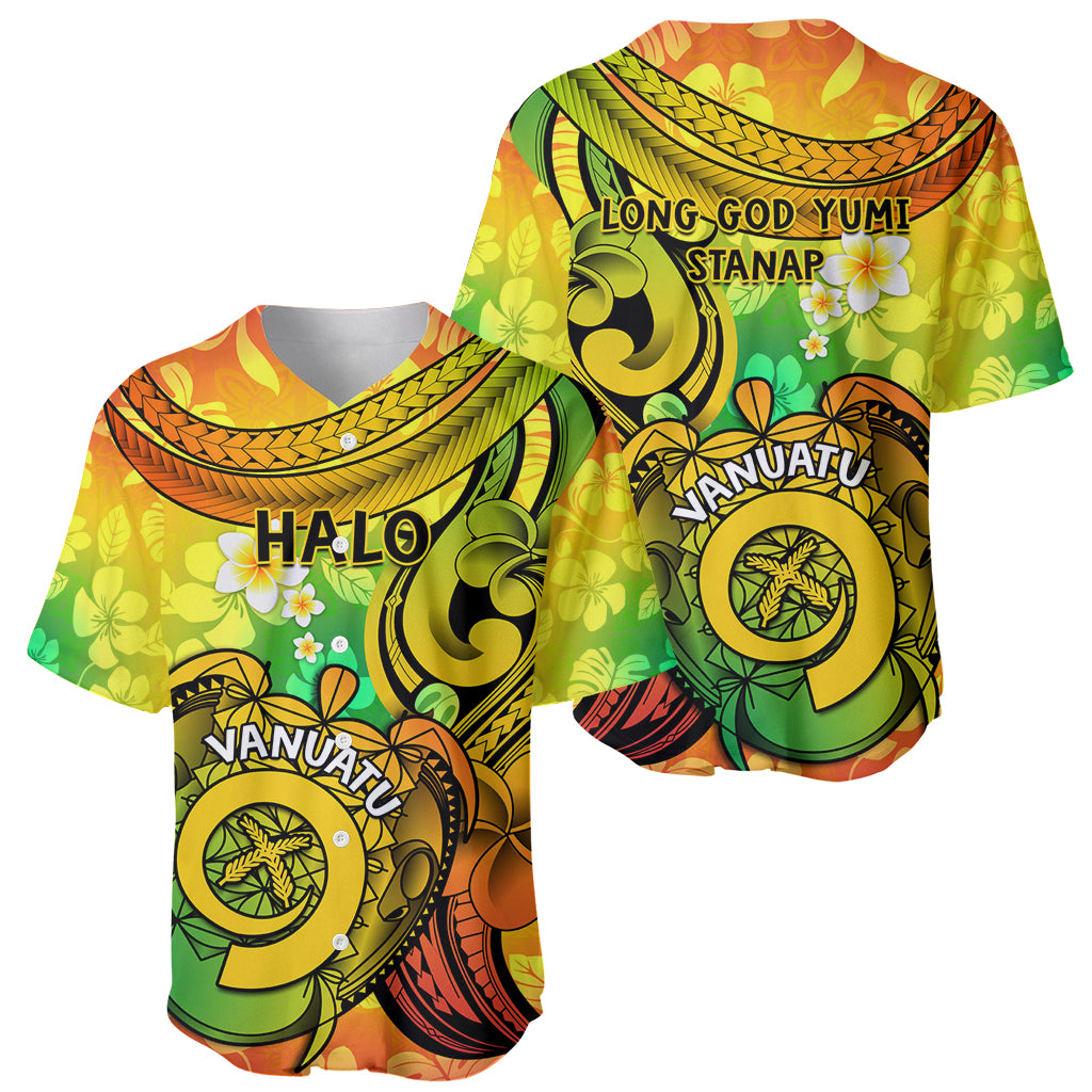 Halo Vanuatu Baseball Jersey Sand Drawing Turtle Polynesian Tropical Flowers LT14 - Polynesian Pride