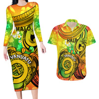 Halo Vanuatu Couples Matching Long Sleeve Bodycon Dress and Hawaiian Shirt Sand Drawing Turtle Polynesian Tropical Flowers LT14 Reggae - Polynesian Pride
