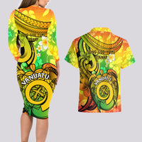 Halo Vanuatu Couples Matching Long Sleeve Bodycon Dress and Hawaiian Shirt Sand Drawing Turtle Polynesian Tropical Flowers LT14 - Polynesian Pride